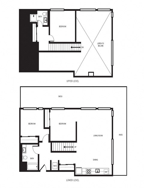 Floor plan for 3 beds, 2 baths, 1265 sqft
